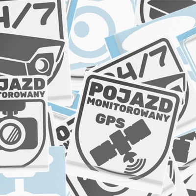Kategoria Pojazd Monitorowany - naklejki o kamerze, GPS, alarmie i rejestracji obrazu